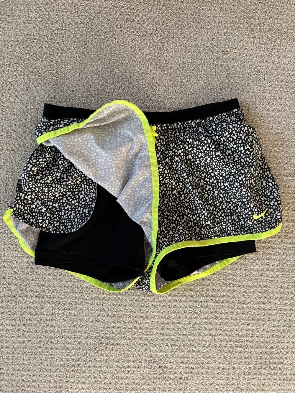 Nike Black & Neon Yellow Running Shorts
